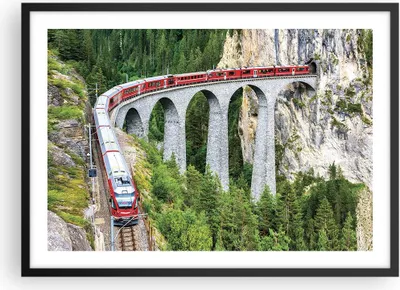 Produktbild von Gerahmtes Poster - Schwarzer Rahmen - Viadukt Landwasser Zug - 70x50 cm - Wand Bild - Wanddeko - Wandbilder - Kunstposter - Wandposter - Bilderrahmen - Bilder - Kunstdruck - P2BAA70x50-4605
