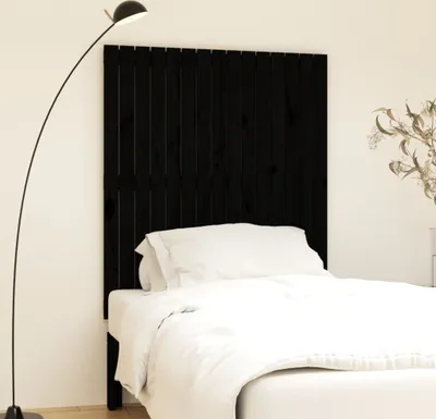 Produktbild von The Living Store Wand-Kopfteil Schwarz 95,5x3x110 cm Massivholz Kiefer