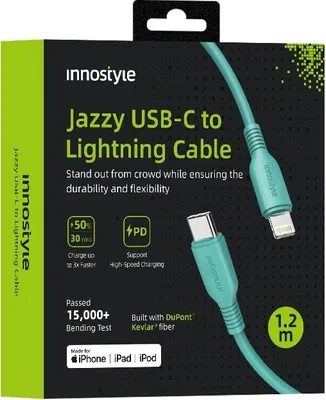 Obrázok produktu pre Innostyle Jazzy Usb-C Lightning Mfi Rýchlonabíjací Kábel Pre Iphone Polyamid 1M Zelený