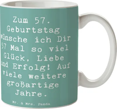 Produktbild von Mr. & Mrs. Panda Tasse Spruch 57. Geburtstag Glück - Meeresbrise - Geschenk, Liebe, Teetasse, Becher, für kaffee, Glückwünsche, feiern, Happy Birthday, Kaffeebecher