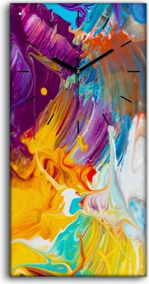 Produktbild von Küchenuhr Bürouhr Leinwand Uhr Geräuschlos Kunstdruck 30x60 Abstrakte Kunst Bunt - schwarze Hände