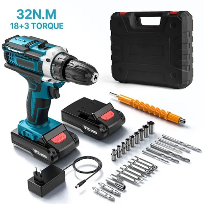 Image de Perceuse-visseuse sans fil - Visseuse électrique - 32 Nm - 1350 tr/min - 2 vitesses - Bleu