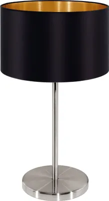Produktbild von EGLO Tischlampe Maserlo, Textil Tischleuchte, Nachttischlampe aus Stahl und Stoff, Farbe: Nickel matt, schwarz, gold, Fassung: E27, inkl. Schalter