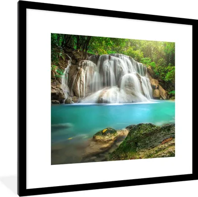 Produktbild von MuchoWow® Gerahmtes Poster Wald - Wasserfall - Natur 40x40 cm - Poster mit Schwarzem Bilderrahmen Wandposter Rahmen Foto Bilder - Poster - Plakat im Rahmen