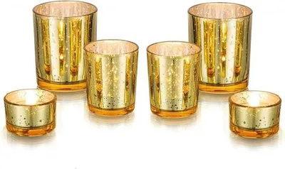 Produktbild von Goldene Votiv-Teelichthalter – 6 Stück Quecksilberglas – Goldene Teelichthalter in Großpackung – Tischdekoration für Hochzeiten – Dekoration für Brautpartys – Weihnachten – 2 Sets