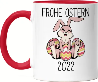 Produktbild von Frohe Ostern 2022 Tasse Rot Osterhase Osterei Ostergeschenk Ostern