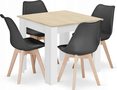 Produktbild von Set aus quadratischem Tisch 80x80 Sonoma-Eiche + 4 schwarzen MARK-Stühlen