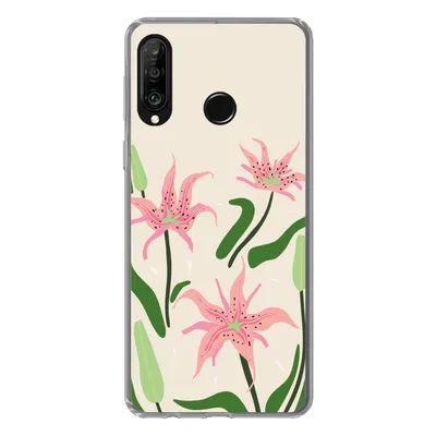 Produktbild von MuchoWow® Handyhülle Schutzhülle Hülle für Huawei P30 Lite Blume - Rosa - Blätter Silikon Softcase Handy Hülle - Handyhülle