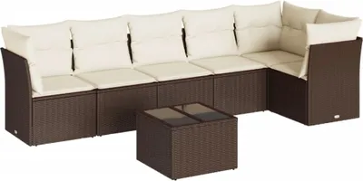 Produktbild von vidaXL 7-tlg. Garten-Sofagarnitur mit Kissen Braun Poly Rattan