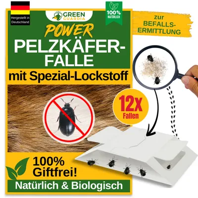 Produktbild von Green Guardia Pelzkäfer Falle mit Spezial-Lockstoff – 12x Fallen – Chemiefreie & Sichere Pelzkäfer Bekämpfung, Wirksames Mittel gegen Pelzkäfer