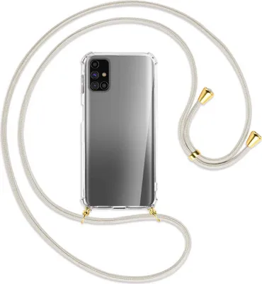 Produktbild von Handykette Backcover-Schutzhülle mit Band (Metall goldfarben) für Samsung Galaxy M31s - broken white