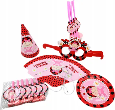 Produktbild von Kindergeburtstag Party Set Marienkäfer Rot 36-tlg - Pappgeschirr Deko Teller Becher
