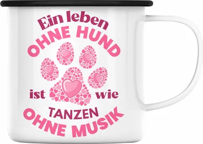 Produktbild von Trendation - Hundebesitzerin Emaille Tasse Geschenk Hunde-Mama Geschenkidee Frauen Becher Emaille Emaille Tasse Hundemami (Schwarz)