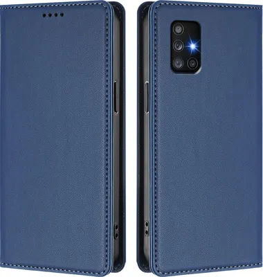 Produktbild von Handyhülle für Samsung Galaxy A71 5G, Kunstleder Klapphülle Stoßfeste Magnetische Hülle mit Ständer Dunkelblau