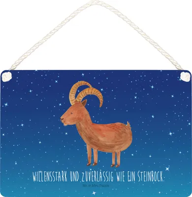 Produktbild von Mr. & Mrs. Panda Schild Sternzeichen Steinbock DIN A4 - Sternenhimmel Blau - Geschenk, Steinböcke, Ziege, Holzschild, Geburtstag Dezember, holzbild, Türschild, Bock