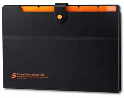 Produktbild von EDIBAZZAR | Schwarzer A4-Akkordeonordner, 6 Fächer, orangefarbene Register, Druckknopfverschluss