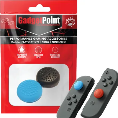 Produktbild von Thumbgrips - Thumb Grips voor Nintendo Switch Joy-Con Controllers - Gaming Thumbgrips - Performance Anti-Slip Thumbsticks - Bescherming Accessoires - Thumbs Stippen - Zwart/Blauw -
