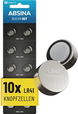 Produktbild von ABSINA 10x AG3 LR41 Knopfzelle 1,5V - Alkaline Knopfzellen auslaufsicher & mit langer Haltbarkeit - LR736 L736 G3 G3A 192