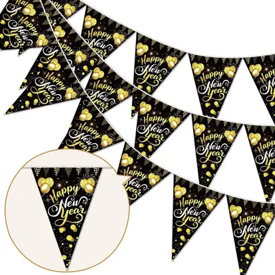 Produktbild von Silvester Deko Girlande Schwarz Gold Happy New Year Wimpelkette 2027