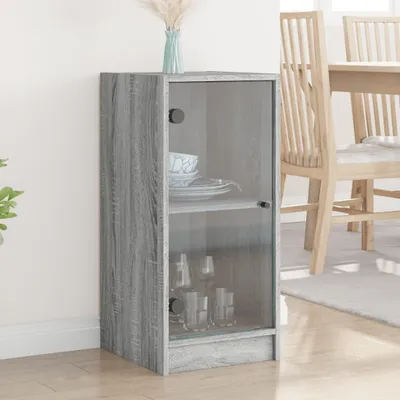 Immagine prodotto di Mobile laterale con ante in vetro Grigio Sonoma 35x37x75,5 cm