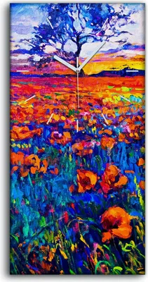 Produktbild von Wandbild Leinwand Bilder Wanduhr Quarz 30x60 Blume Wiese Baum Landschafts Himmel - weiße Hände