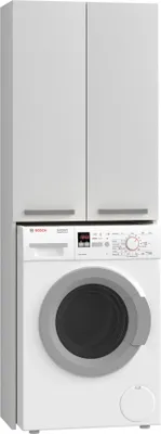 Produktbild von Waschmaschinenschrank weiß, Hängeschrank Badschrank, Hochschrank, Badregal, Waschmaschine Trockner große Türen WC 64 x 183 x 30 cm (B x H x T)