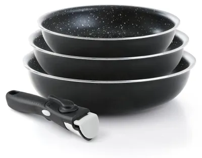 3er-Pfannenset 20, 24, 28 cm, Wabenstruktur, antihaftbeschichtet, schwarz