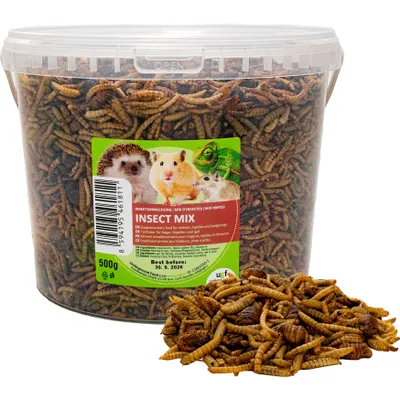 Produktbild von UGF Insektenmischung 500g (3L) Igelfutter, Rennmausfutter, Hamsterfutter, Rattenfutter, Eidechsenfutter, mit Mehlwürmer, Soldatenfliegenlarven, Seidenraupen