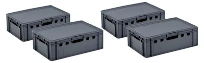 Produktbild von 4 Stück E2 Kiste mit grauem Deckel 600 x 400 x 200 mm Fleischkiste Lagerkiste Metzgerkiste in Grau