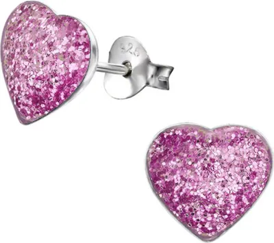 Produktbild von Kinder-Ohrringe: 925 Silber Ohrstecker „Glitzer Herz“ Purple Glitter