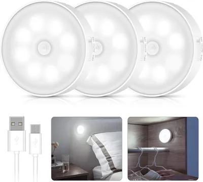 Produktbild von LED Nachtlicht mit Bewegungsmelder 3 Stück Auto EIN/AUS Nachtlicht mit Dämmerungssensor USB Aufladbar Magnet Lampe für Treppenbe Flur Schlafzimmer