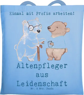 Produktbild von Mr. & Mrs. Panda Tote Bag Altenpfleger Leidenschaft - Sky Blue - Geschenk, Tasche, Pfleger, Schultasche, Beruf, Shopping, Stoffbeutel, Spruch, Laptoptasche, Lustig