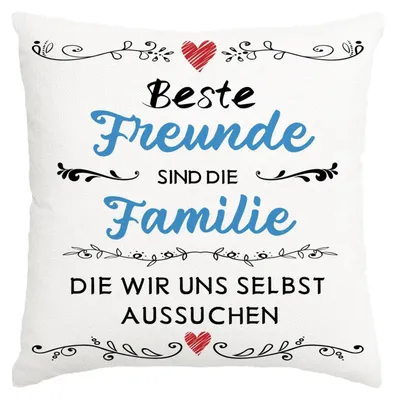 Productafbeelding van Kussensloop met vriendschapsquote, hartjesprint, 45x45 cm, polyester, met rits