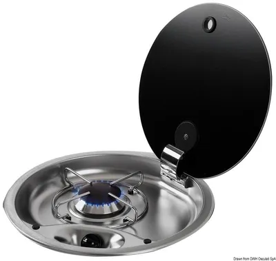 Produktbild von 1-Brenner Edelstahlkochfeld mit getöntem Glasdeckel 340 mm - Osculati 50.801.00
