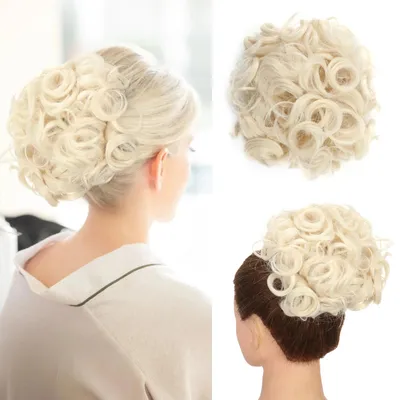 Produktbild von Synthetischer Haardutt - Lockiger Chignon Scrunchie - Messy Bun Haarteil - Clip-in mit Kämmen - Hitzebeständige Kunstfaser - Farbe 60 Hellblond