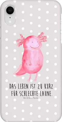 Produktbild von Mr. & Mrs. Panda Iphone XR Handyhülle Axolotl Glücklich - Grau Pastell - Geschenk, gut Gelaunt, Lebensfroh, Motivation, Handy Case, Lurche, Premium Kunststoff, Gute Laune