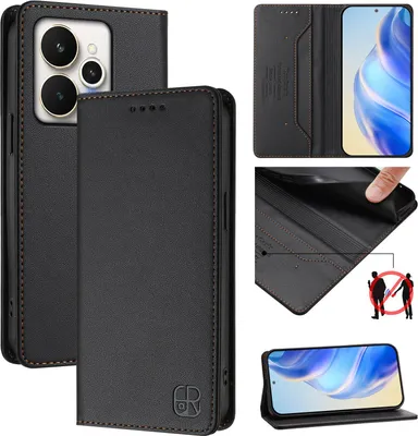 Obrázek produktu pro Kožené pouzdro pro Realme 15 / Realme 15 Pro 5G, flipové pouzdro s přihrádkami na karty, peněženkou a stojánkem Černý