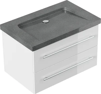 Produktbild von Badmöbel Granit G654 Damo 75 cm ohne Hahnloch SoftClose weiß hochglanz : Weiss hochglanz Varianten: Weiss hochglanz