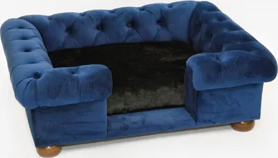 Produktbild von Casa Padrino Luxus Chesterfield Hundebett Blau / Braun / Schwarz 79 x 69 x H. 31 cm - Rechteckiges Hundebett - Luxus Chesterfield Hundemöbel - Luxus Chesterfield Tiermöbel