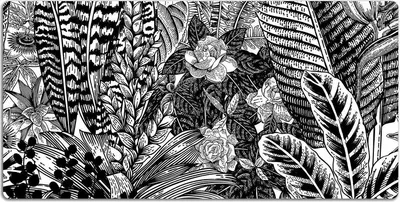 Produktbild von Deskmat Protective Vinyl Matte - Schwarz und Weiß Deskmat Leaves 120x60 cm