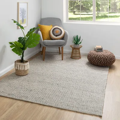 Produktbild von Steffensmeier Handweb Teppich Kornau | Wolle (Schurwolle), Grau, handgewebt, Größe: 60x120 cm Wohnzimmer und Schlafzimmer