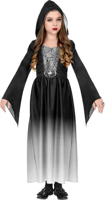 Produktbild von Spinnen-Vampir-Kostüm für Mädchen Halloweenkostüm schwarz-weiss