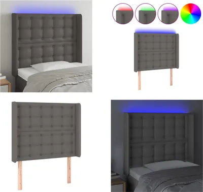 Produktbild von vidaXL LED Kopfteil Grau 93x16x118/128 cm Kunstleder - LED Kopfteil - LED Kopfteile - Kopfteil - Bett-Kopfteil