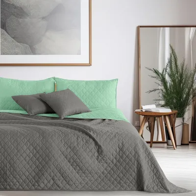 Produktbild von Tagesdecke / Bettüberwurf mit Steppung 240 x 260 cm - Anthrazit-Mint