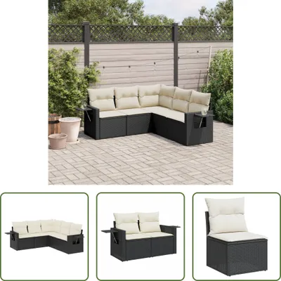 Produktbild von The Living Store 5-tlg. Garten-Sofagarnitur mit Kissen Schwarz Poly Rattan