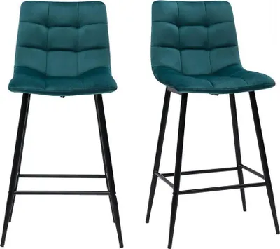 Produktbild von Miliboo - Design-Barhocker petrolblauer Samt H65 cm (2er-Set) MAXWELL