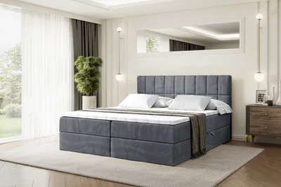 Produktbild von ALTDECOR Boxspringbett mit H3 Matratze und Topper - 200 x 200 cm - MIAMI - Dunkelgrau Samt - Polsterbett mit Bettkasten und Lattenrost, Bett mit Stauraum
