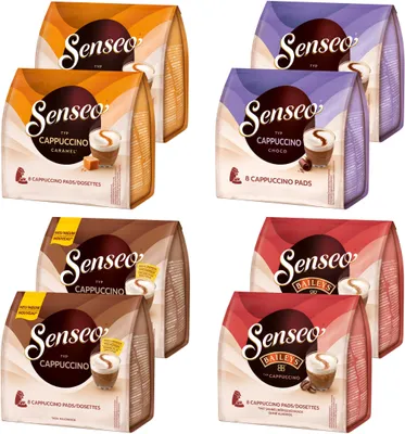 Produktbild von SENSEO Pads Cappuccino Choco Caramel Baileys Vielfaltspaket 4 Sorten 64 Getränke