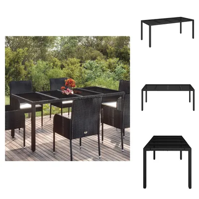 Immagine prodotto di vidaXL Tavolo da giardino con piano in vetro nero 190x90x75 cm in poly rattan - Tavoli da giardino