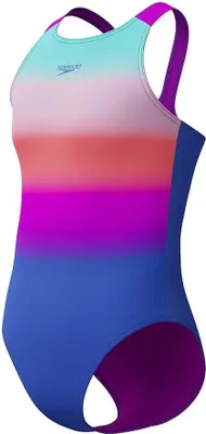 Image de Maillot de bain Speedo Pulseback imprimé pour fille, bleu et rose, taille 176
